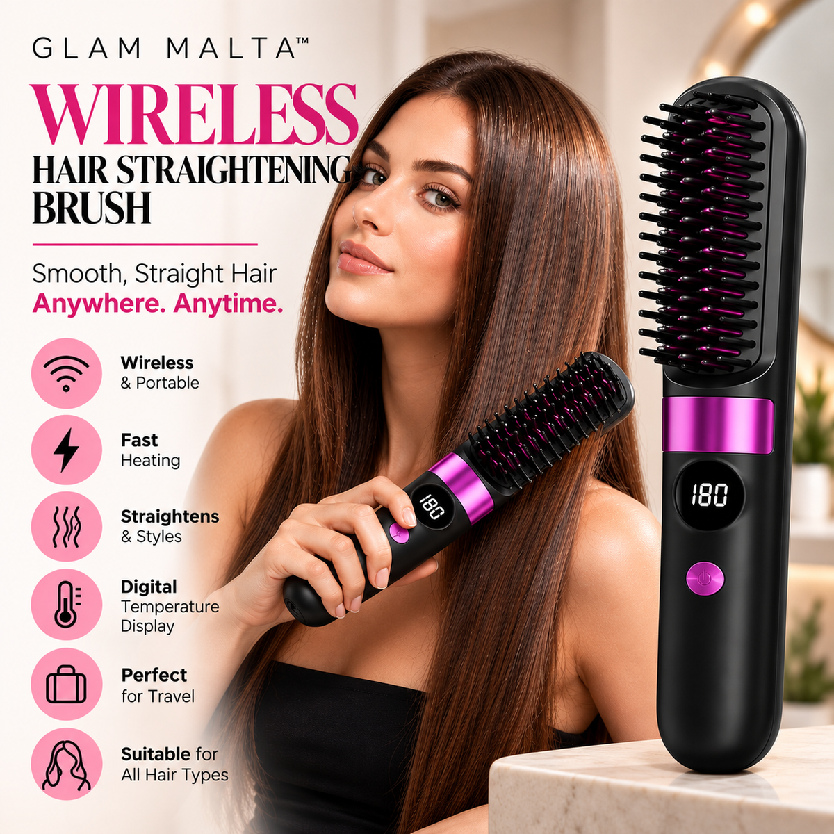 Glam Malta™ Wireless Hair Straightening Brush